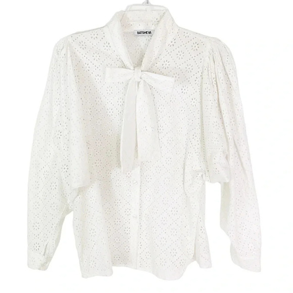 NWT Batsheva Cotton Eyelet Lace Broderie Anglaise Bow Detail Blouse White Size 6 - Picture 6 of 13